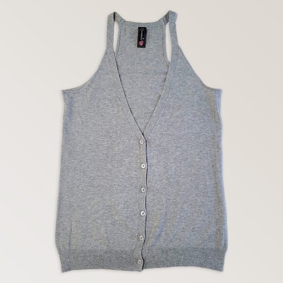 OXYGEN Gray Sleeveless Cardigan, Minimalist Academia Sleeveless Vest, Si… - Picture 1 of 8